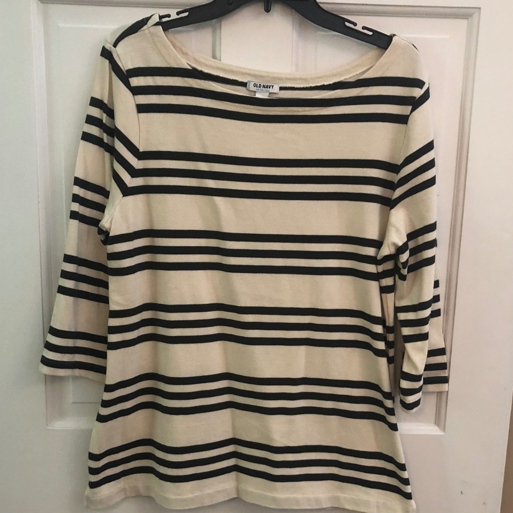 Old Navy cream/black striped cotton 3/4 sleeve top NWT L